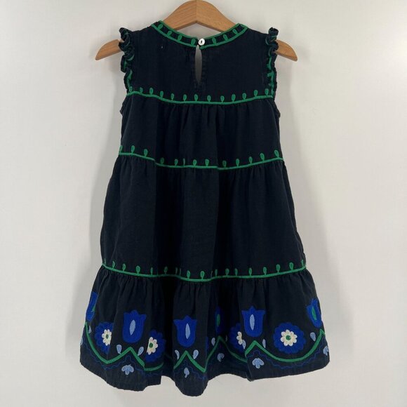 Roller Rabbit Girls 4 Blue Embroidered Tiered Dress Ruffle Sleeve Cotton Boho - Picture 9 of 11